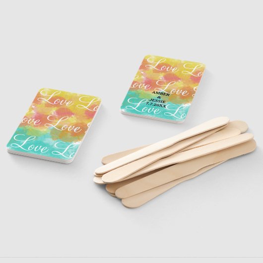 Liefde Gepersonaliseerde Bruiloft Gouache Waterver Handwaaier (Niet-gemonteerd)