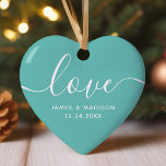 Liefde Gepersonaliseerde Koppels Blauwgroen Foto O Keramisch Ornament<br><div class="desc">Liefde op maat gesneden koppels Foto Ornament. Romantisch ornament dat een groot geschenk is voor de feestdagen. Dat zou ook een geweldige huwelijksgunst zijn. Pas dit douaneontwerp met uw eigen foto en tekst aan.</div>