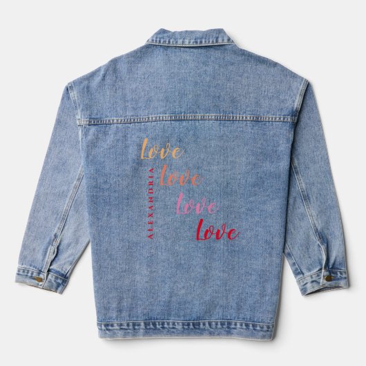 Liefde gepersonaliseerde minimale typografie denim jacket (Achterkant)