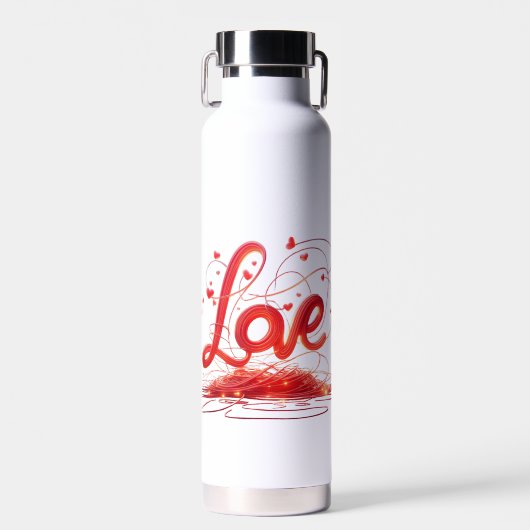 Liefde geweven met rode draden waterfles (Voorkant)