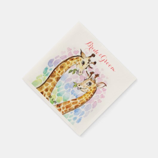 Liefde giraffe trouwdag waterverf servet (Hoek)
