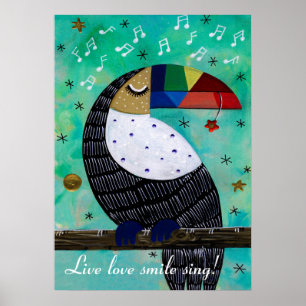 Liefde glimlach kleurrijke acrylpapegaai met tekst poster