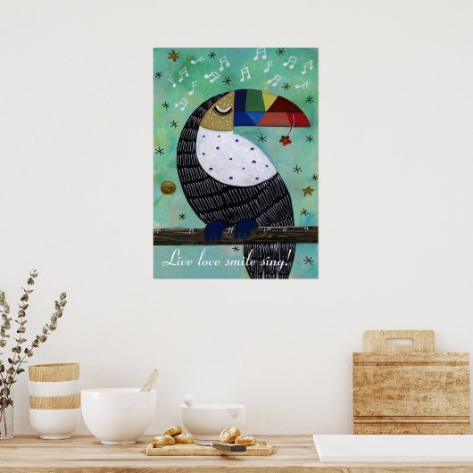 Liefde glimlach kleurrijke acrylpapegaai met tekst poster (Keuken)