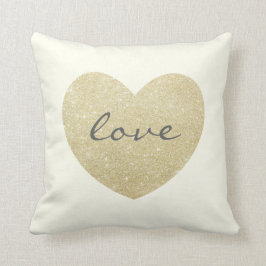 "Liefde" Glitter gouden hartafdruk Kussen