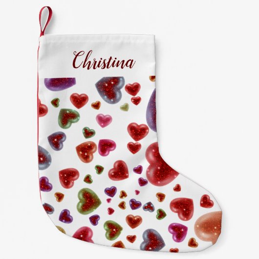 Liefde, glitterige harten 2 kleine kerstsok (Voorkant)