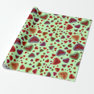Liefde, glitterige harten, groen 2 cadeaupapier