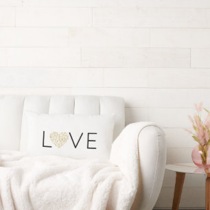 LIEFDE Goud Bloemenhart Typografie Elegante bruilo Kussen