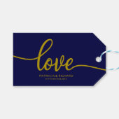Liefde - Goud Navy Blauw Kalligrafie Bruiloft guns Cadeaulabel (Voorkant (Horizontaal))