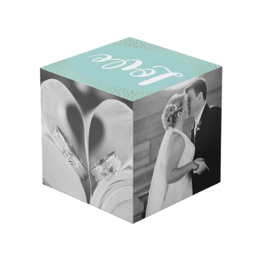 Liefde - Gouden Confetti - Trouwfoto's Kubus (Achter hoekig)