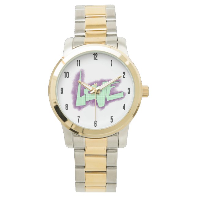 liefde graffiti paars groen mint typografie stippe horloge (Voorkant)