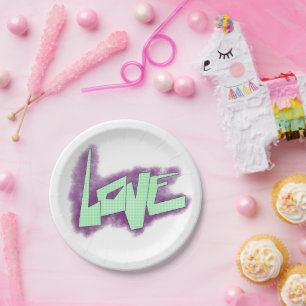 liefde graffiti paars groen mint typografie stippe papieren bordje