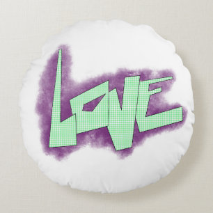 liefde graffiti paars groen mint typografie stippe rond kussen