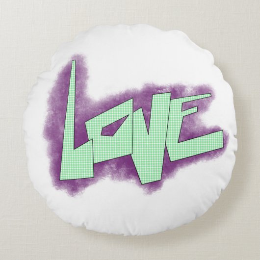 liefde graffiti paars groen mint typografie stippe rond kussen (Voorkant)