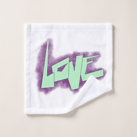 liefde graffiti paars groen mint typografie stippe washandje (Wasdoekje)