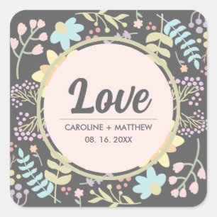 Liefde. Grijs Blush Roze Modern Floral Wedding Vierkante Sticker