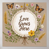 Liefde groeit boho, wilde bloemen, tarwe, vlinders poster (Voorkant)