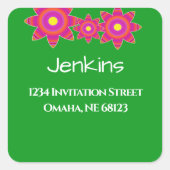 "Liefde groeit" Helder bloemenbruiloft adres Vierkante Sticker (Voorkant)