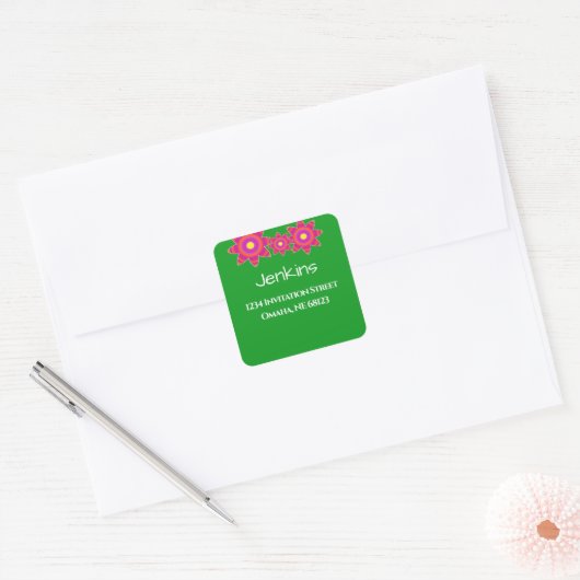 "Liefde groeit" Helder bloemenbruiloft adres Vierkante Sticker (Envelop)