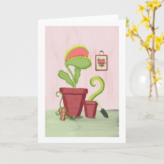 Liefde Groeit Hier: Eigenzinnige Potted Planten Kaart (Gele Bloem)