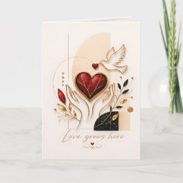 Liefde Groeit Hier – Gouden Duif & Hart Luxe Kunst Kaart