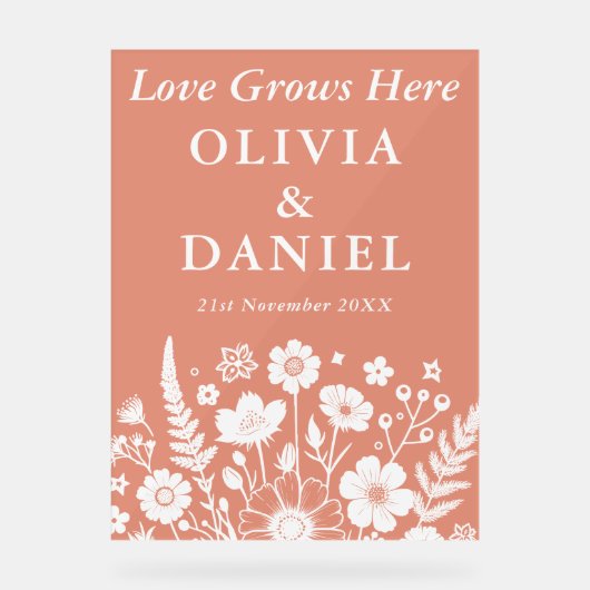 Liefde groeit hier | Herfst Tuin bruiloft welkom Acryl Bord (Voorkant)