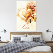 Liefde Groeit Hier – Luxe Gouden Hart Abstracte Fl Canvas Afdruk (Insitu (Slaapkamer))