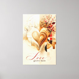 Liefde Groeit Hier – Luxe Gouden Hart Abstracte Fl Canvas Afdruk