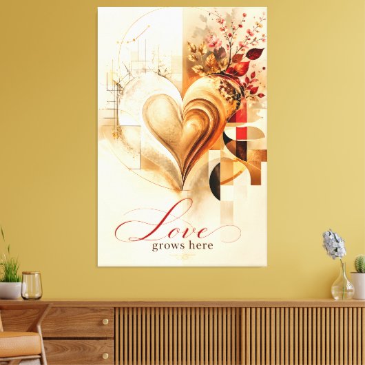 Liefde Groeit Hier – Luxe Gouden Hart Abstracte Fl Canvas Afdruk (Insitu (Woonkamer))