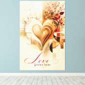 Liefde Groeit Hier – Luxe Gouden Hart Abstracte Fl Canvas Afdruk (Insitu (Houten vloer))