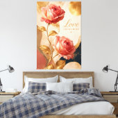 Liefde groeit hier – luxe gouden roos canvas wandk afdruk (Insitu (Slaapkamer))