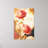 Liefde groeit hier – luxe gouden roos canvas wandk afdruk (Voorkant)