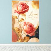 Liefde groeit hier – luxe gouden roos canvas wandk afdruk (Insitu (Houten vloer))