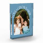 Liefde Groeit Hier Modern Boog Denimblauw Fotoblokken (Links)