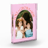 Liefde groeit hier Moderne boog oranje roze Fotoblokken (Links)