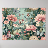 Liefde Groeit Hier - Pastel Bloemen & Vlinder Poster (Voorkant)