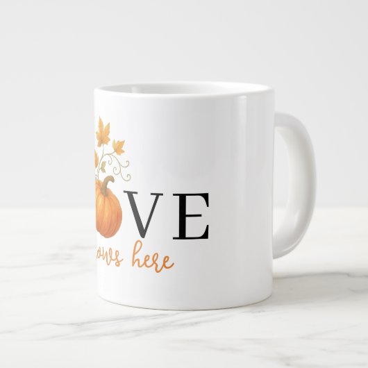 Liefde groeit hier | Pompoenlettering herfst Grote Koffiekop (Voorkant rechts)