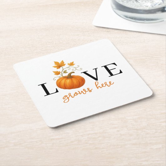 Liefde groeit hier | Pompoenlettering herfst Kartonnen Onderzetters (Schuin)