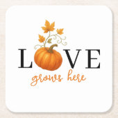 Liefde groeit hier | Pompoenlettering herfst Kartonnen Onderzetters (Voorkant)