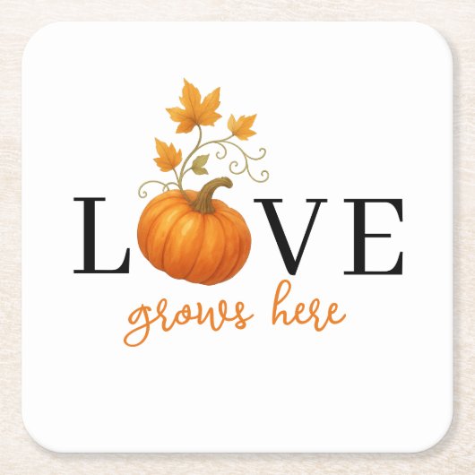 Liefde groeit hier | Pompoenlettering herfst Kartonnen Onderzetters (Voorkant)