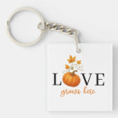 Liefde groeit hier | Pompoenlettering herfst Sleutelhanger (voorkant)