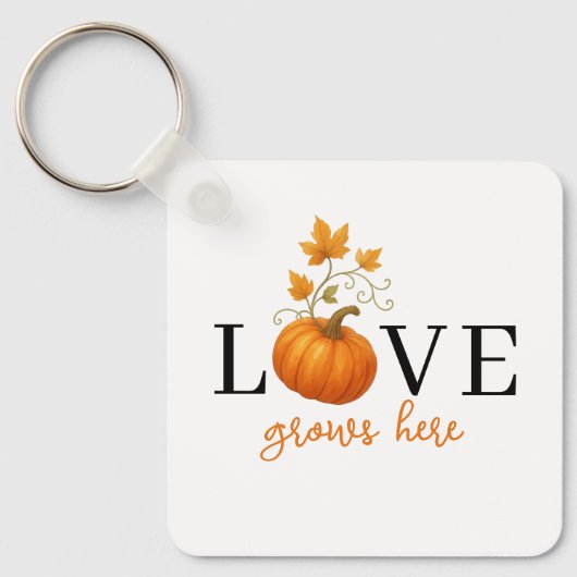 Liefde groeit hier | Pompoenlettering herfst Sleutelhanger (Voorkant)