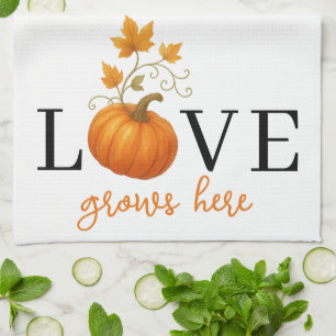 Liefde groeit hier   Pompoenlettering herfst Theedoek