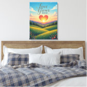 Liefde groeit hier Romantische Hart Kunst Canvas Afdruk (Insitu (Slaapkamer))