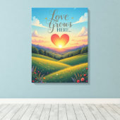 Liefde groeit hier Romantische Hart Kunst Canvas Afdruk (Insitu (Houten vloer))