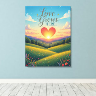 Liefde groeit hier Romantische Hart Kunst Canvas Afdruk