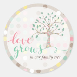 Liefde groeit in onze familiestamboom Baby Shower Ronde Sticker