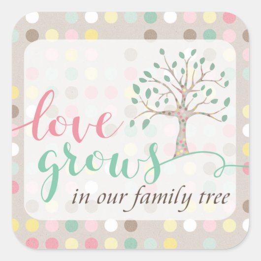 Liefde groeit in onze stamboom Baby shower party Vierkante Sticker (Voorkant)