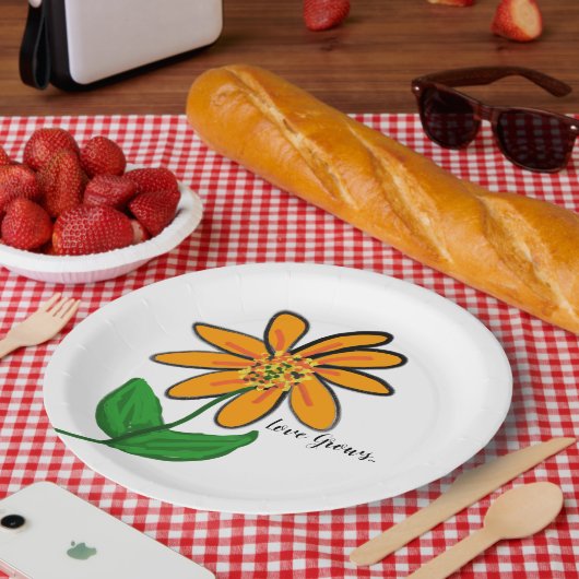 Liefde groeit Oranje geel Papieren Bordje (Picknick)