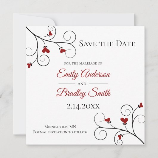 Liefde groeit | Roodharten bruiloft Opslaan datum Kaart (Voorkant)