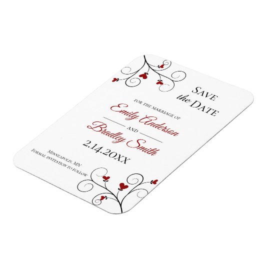 Liefde groeit | Roodharten bruiloft Opslaan datum Magneet (Linkerzijde)